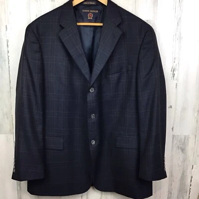Tommy  Hilfiger Men's 46R Blazer Sport Coat Blue Check Silk & Wool Vtg -holes - Image 1 of 4
