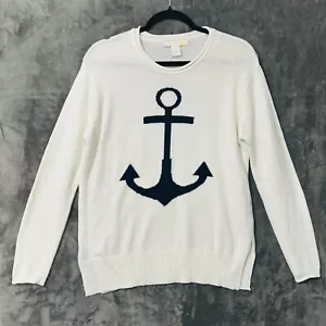 C&C California Anchor Nautical Sweater Wms Sz M White Navy Wool Blend - Picture 1 of 9