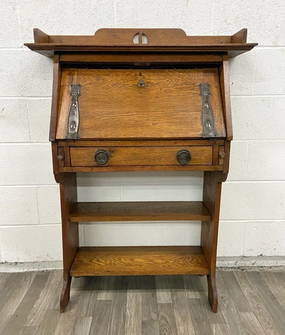 Antique Edwardian Arts and Crafts Tiger Oak Secretary Desk Bureau Bookcase Cover