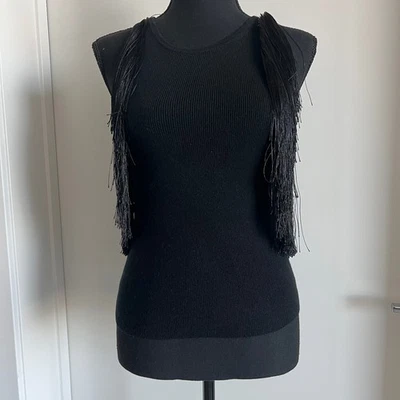 J Crew Cashmere Fringe Trim Sweater Tank Top XS Black - Image 1 of 4