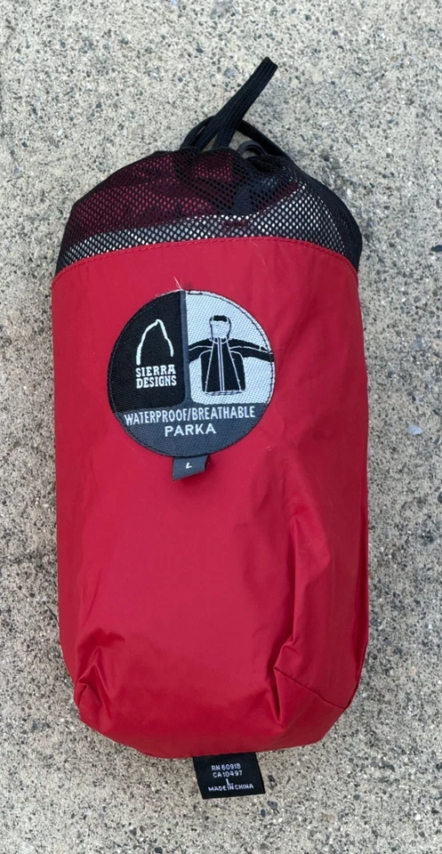 NUEVO - SIERRA DESIGNS Parka Impermeable/Transpirable en Bolsa #RN60918, Talla L, Rojo Foto 1 de 4