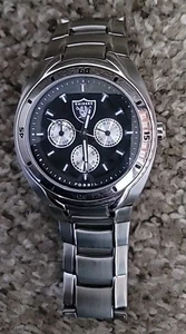 Fossil Watch With NFL Raiders Logo Stainless Steel, Rough Shape See Pics, Works! - Picture 1 of 5