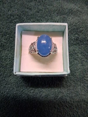 Anillo de plata esterlina ovalado jade azul rodio talla 10,95 TCW (1004) Foto 1 de 4