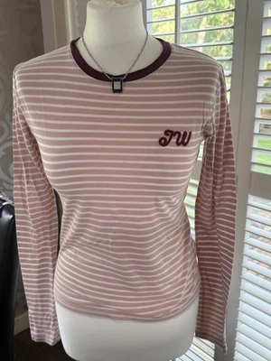Jack Wills Ringer Stripe Brushed Cotton Long Sleeve Top (Burg/Pink) Size: 8 - Image 1 of 4