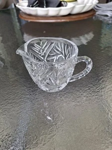 Vintage Kristall geschliffenes Glas Milchkännchen Krug offen Zuckernadelrad Sternmuster - Bild 1 von 8