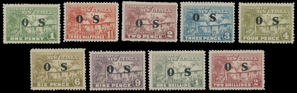 1925 NUEVOS FUNCIONARIOS DE GUINEA, CABAÑAS NATIVAS, SOBREIMPRESOS O S, 1ª EDICIÓN, NH, SC. #O1-9 Foto 1 de 2