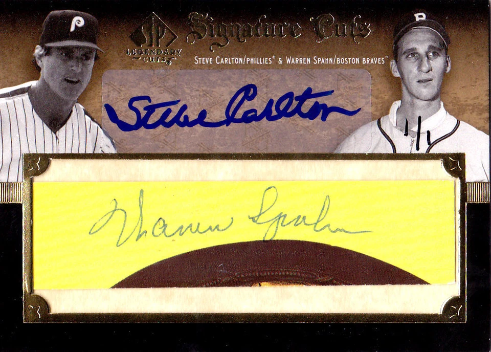 2007 SP Legendary Cuts Signature Cuts Warren Spahn Steve Carlton AUTO 1/1 💎 - Image 1 of 1