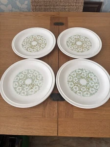 Hornsea Fleur Round Dinner Plate Set Of 4 Green & Cream 10.25" 1970s Vintage - Picture 1 of 5
