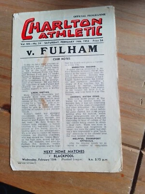 1952/3 Charlton Athletic v Fulham programme 14/2/1953 - Image 1 of 3