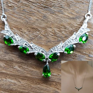 Diopside Diamond Platinum Overlay St V-Neck Pendant Necklace 18 in TGW 1.60 cts - Picture 1 of 14