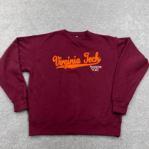 Virginia Tech Hokies Sweatshirt Men Large Marron Crew Neck Sweater Spell Out VT Cover