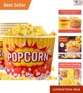 Sturdy Retro Popcorn Buckets - Greaseproof, Reusable, 85oz, 25 Pk - Red Yellow - Photo 1/10