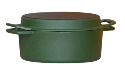 New Cook's Essentials 4 Qt Nonstick Cast Iron Elite Braiser with Grill Lid GREEN - Image 1 of 3