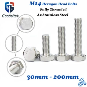 M14 Hexagon Head Fully Threaded Set Screws A2 Stainless Steel Bolts 30mm - 200mm - Picture 1 of 9