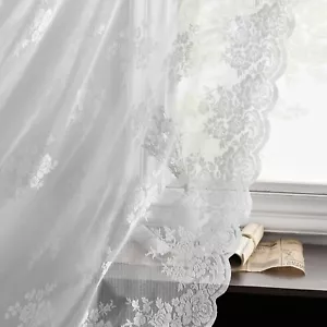 White Lace Curtains 63 Inch Length 2 Panels Country Rustic Floral Sheer Lace - Picture 1 of 9
