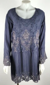 Johnny Was ROBIN Dark Gray Embroidered Floral Oversized Tunic Top Dress Sz XS - Picture 1 of 7