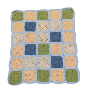 Handmade Small Crochet Baby Doll Afghan Blanket Squares Blue Green Orange - Picture 1 of 12