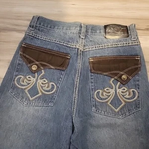 Fubu Shorts Youth 18 Blue Denim Embroidered Pockets Baggy Y2K Teens - Picture 1 of 14