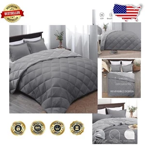 Soft Polyester Full Size Comforter Set - 3-Piece Charcoal Gray with Modern Style - Picture 1 of 10