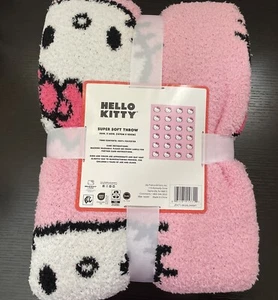 NWT Hello Kitty Face White & Pink Bow 50”x60” Super Soft Throw Blanket - Picture 1 of 6