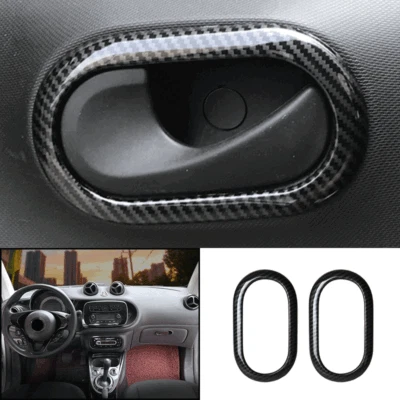 Borde de marco de manija de puerta interior estilo fibra de carbono 2 piezas para Smart Fortwo 2016-2019 Foto 1 de 4
