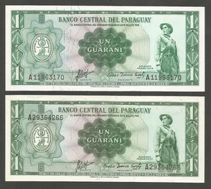 Paraguay 1 Guaraní L.1952; UNC; P-193a,b; BNB-B809b,c; 2 posiciones diferentes serie # - Imagen 1 de 2