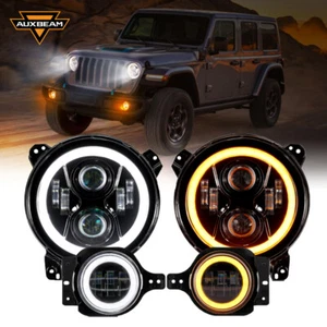AUXBEAM 9'' LED Headlights DRL+4'' 30W Fog Lights For Jeep Wrangler JL 2018-2023 - Picture 1 of 12