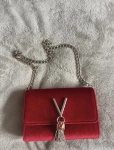 Mario Valentino Foldover Tassel Detail Bag Velvet Red - Picture 1 of 10