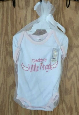 Girls Baby Ganz 3-6 Mons Diaper Shirt Bodysuit "Daddy's Little Angel" Wings New - Image 1 of 4