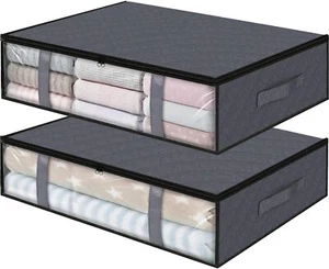 Foldable Blanket & Comforter Storage Bags, Under Bed Organizer, 2-Pack Grey - Picture 1 of 7