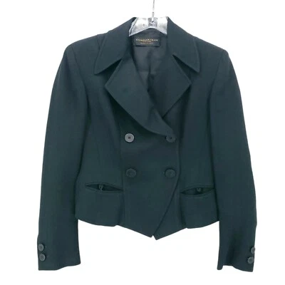 Chaqueta negra ajustada vintage Donna Karan mezcla de lino rayón HECHA EN ITALIA talla 4 Foto 1 de 4