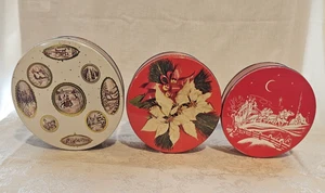 Vintage Christmas Holiday Fruit Cake-Cookie Tins Lot of 3 - Picture 1 of 5