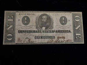 1862 $1 CONFEDERATE STATES OF AMERICA CSA Currency T-55 Cr-398 - Picture 1 of 7
