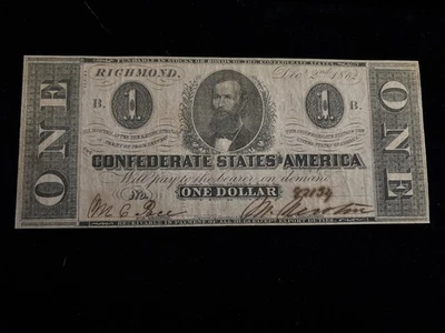 1862 $1 CONFEDERATE STATES OF AMERICA CSA Currency  T-55 Cr-398 - Image 1 of 4