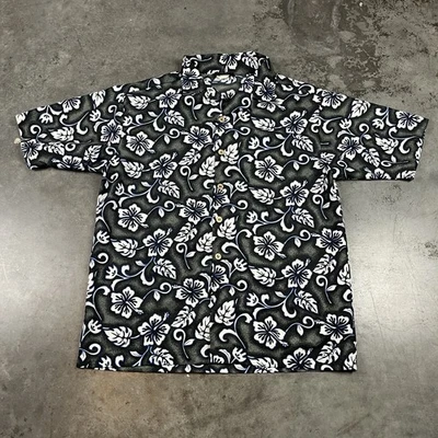 Anchor Blue Hawaiin Shirt Mens Large Blue Floral Y2K Missing Button Preowned - Image 1 of 4