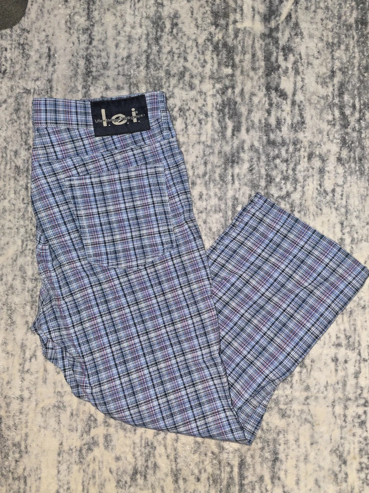 Pantalones capris elásticos a cuadros Lei para mujer talla 11 azules nunca usados Y2K Foto 1 de 3