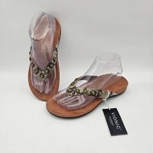 Vionic Floriana Damen-Flip-Flop-Sandalen Schlangenmuster grün verziert Größe 7 NEU - Bild 1 von 5