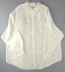 Caribbean Linen Shirt Men 2XB White Plaid Check Button Up Pocket Long Sleeve - Picture 1 of 10
