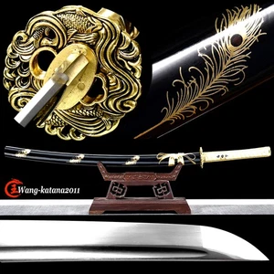 Espada guerrera japonesa Saya pintada con pluma dorada acero al carbono Katana samurai - Imagen 1 de 12