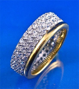 STERLING SILVER 2-TONE PAVE SET ROUND CZ ETERNITY BAND, SZ-6.75 - Picture 1 of 4