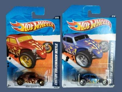 Hot Wheels CUSTOM VOLKSWAGEN BEETLE Blue & Purple Heat Fleet '11 99/244 LOT OF 2 - Image 1 of 4
