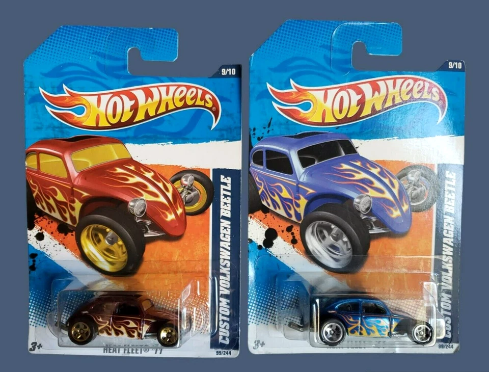 Hot Wheels CUSTOM VOLKSWAGEN BEETLE Blue & Purple Heat Fleet '11 99/244 LOT OF 2 - Image 1 of 4