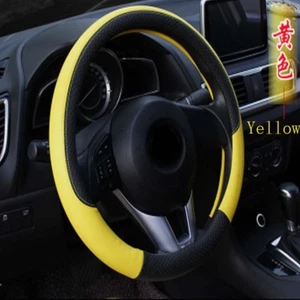 Universal Anti-slip Leather Yellow Embossing Car Steering Wheel Cover 38cm - Picture 1 of 12