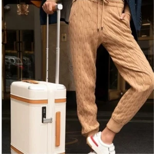Pantalones de chándal Veronica Beard Auden tejido con cable bolsillo tiro alto para mujer camel L nuevos sin etiquetas $415 - Imagen 1 de 11