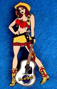 LAS VEGAS HOTEL RODEO COWGIRL WHITE GUITAR BOOTS & GUN BELT Hard Rock Cafe PIN - Picture 1 of 1