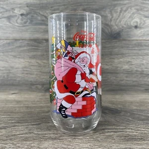 Vintage Coca Cola Santa Claus Fireplace Christmas Holiday Tumbler Glass 12 oz. - Picture 1 of 7