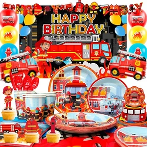 Fire Truck Birthday Party Supplies, 114pcs Fire truck Birthday Decorations - Picture 1 of 10