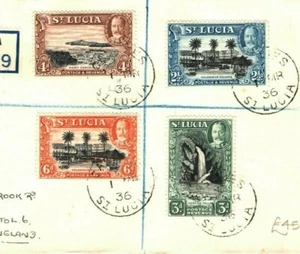 ST LUCIA KGV FDC Registered Castries First Day Cover GB Bristol 1936 PB262 - Picture 1 of 6