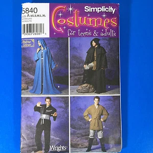 Simplicity 5840 Jedi Fantasy Costume Pattern Robe Tunic Dickey XS S M L XL FF UC - Picture 1 of 5