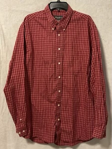 Eddie Bauer Mens Dress Shirt Size XLT Brick Red Plaid Wrinkle Resistant Vintage - Picture 1 of 7
